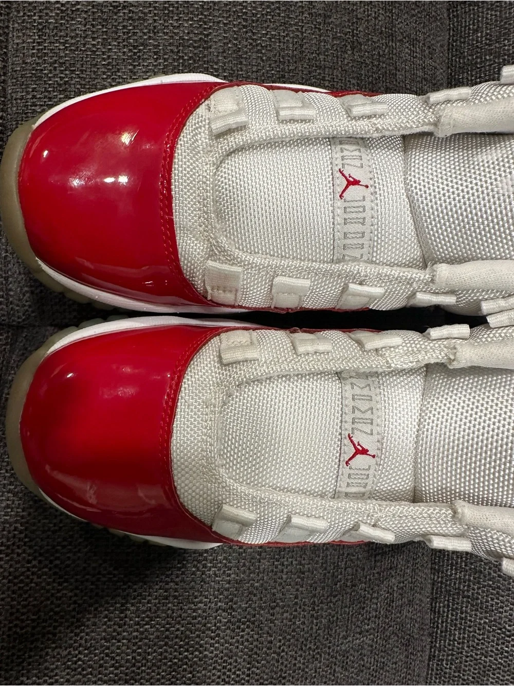 Jordan Kids' White and Red Patent Toe Low-Top Sneakers Boys Size 5
